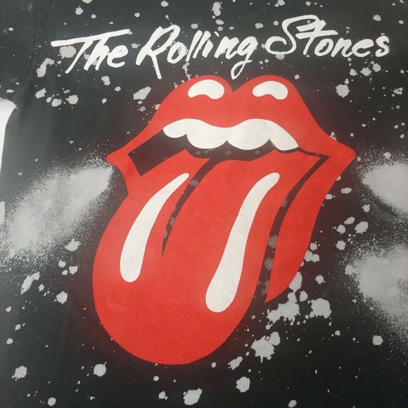 The Rolling Stones Mens S Bleach Dye T Shirt Black Logo Rock n Roll Music Band - Picture 3 of 5